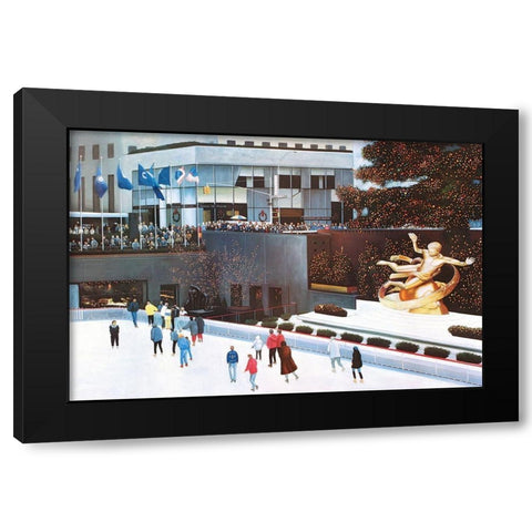 Rockefeller Center Black Modern Wood Framed Art Print by Romanello, Diane