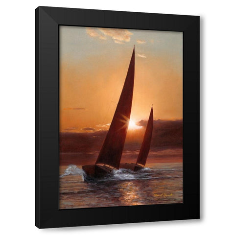 Red Sails Black Modern Wood Framed Art Print by Romanello, Diane