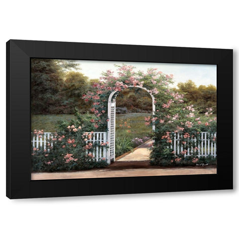 Rose Trellis Black Modern Wood Framed Art Print with Double Matting by Romanello, Diane