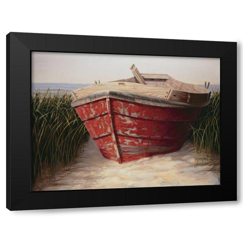 Red Boat Black Modern Wood Framed Art Print by Soderlund, Karl