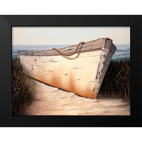 White Boat Black Modern Wood Framed Art Print by Soderlund, Karl