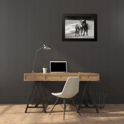 Young Mustangs on Beach Black Modern Wood Framed Art Print by Scott, Traer