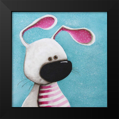 The Pink Bunny Black Modern Wood Framed Art Print by Stewart, Lucia