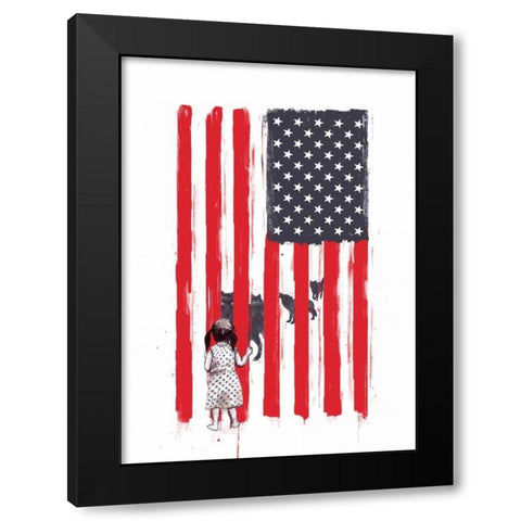 Little Girl and Wolves Black Modern Wood Framed Art Print by Solti, Balazs