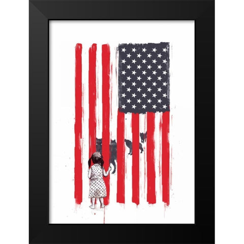 Little Girl and Wolves Black Modern Wood Framed Art Print by Solti, Balazs