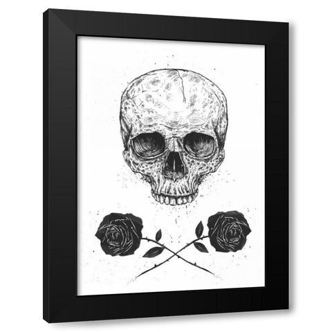 Skull N Roses Black Modern Wood Framed Art Print by Solti, Balazs