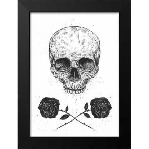 Skull N Roses Black Modern Wood Framed Art Print by Solti, Balazs