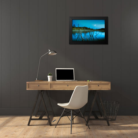 The Blue Lake Black Modern Wood Framed Art Print by Sie, Lee