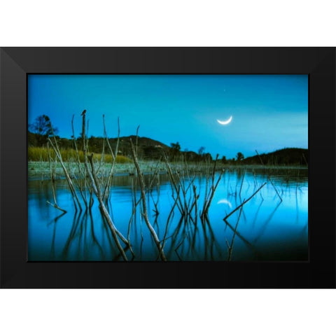 The Blue Lake Black Modern Wood Framed Art Print by Sie, Lee