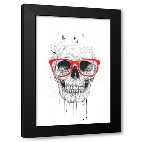 Skull With Red Glasses Black Modern Wood Framed Art Print with Double Matting by Solti, Balazs