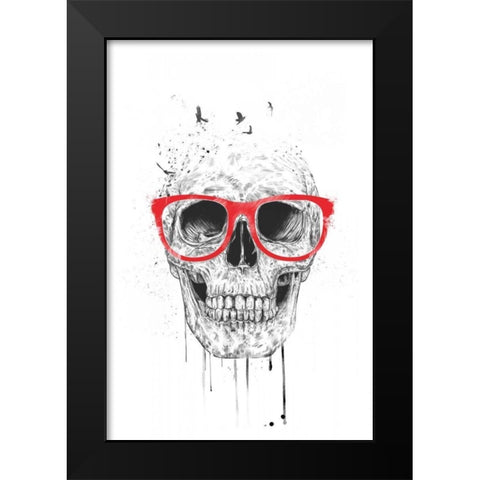 Skull With Red Glasses Black Modern Wood Framed Art Print by Solti, Balazs
