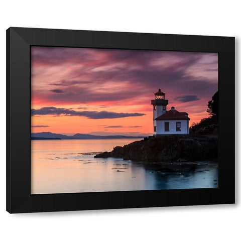 Orange Sunset at Lime Kiln Lighthouse Black Modern Wood Framed Art Print by Severn, Shawn/Corinne