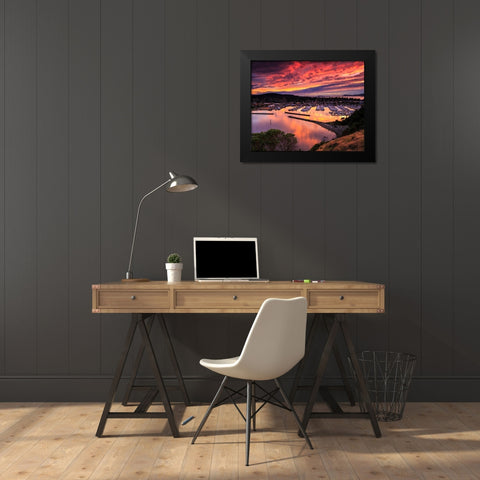 Red Sunset Over Harbor Black Modern Wood Framed Art Print by Severn, Shawn/Corinne