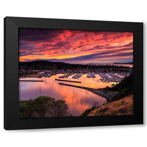 Red Sunset Over Harbor Black Modern Wood Framed Art Print by Severn, Shawn/Corinne