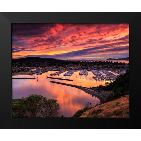 Red Sunset Over Harbor Black Modern Wood Framed Art Print by Severn, Shawn/Corinne