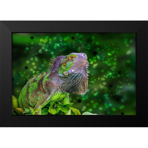 Green Iguana Black Modern Wood Framed Art Print by Spears, Don