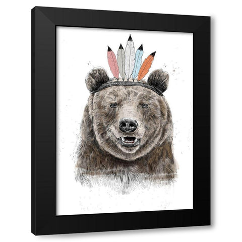 Festival Bear Black Modern Wood Framed Art Print by Solti, Balazs