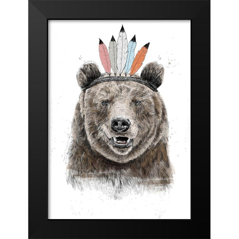 Festival Bear Black Modern Wood Framed Art Print by Solti, Balazs