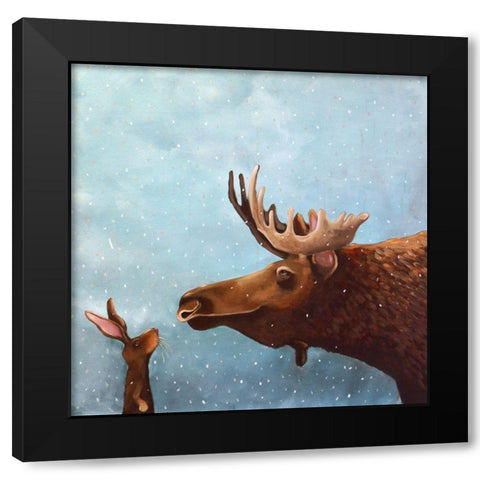 Moose and Rabbit Black Modern Wood Framed Art Print with Double Matting by Stewart, Lucia