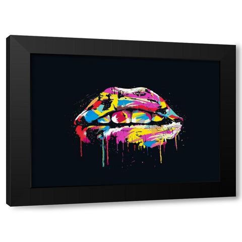 Colorful Lips Black Modern Wood Framed Art Print by Solti, Balazs