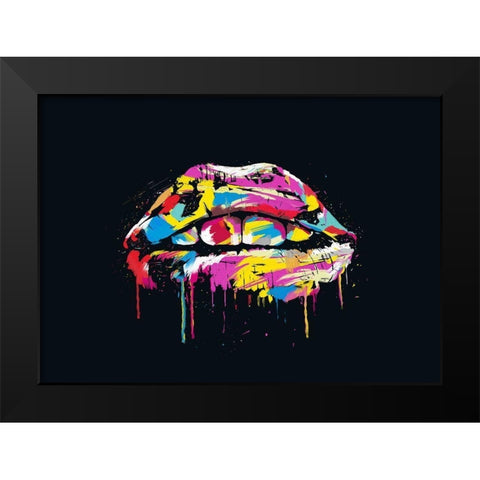 Colorful Lips Black Modern Wood Framed Art Print by Solti, Balazs