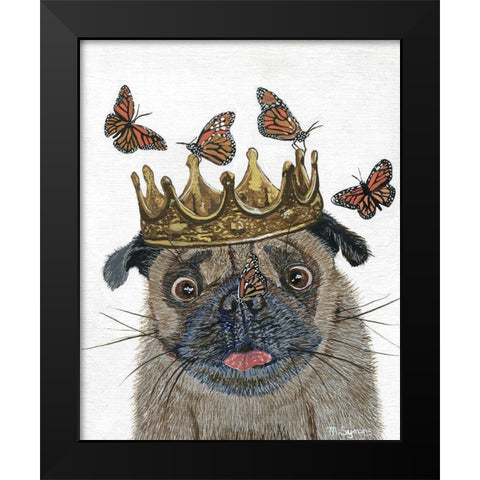 A Crowned Pug Black Modern Wood Framed Art Print by Symons, Melissa