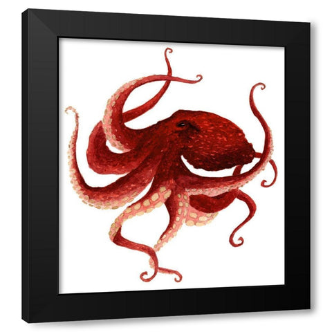Giant Pacific Octopus - Red Black Modern Wood Framed Art Print by Saylor, Jeannine