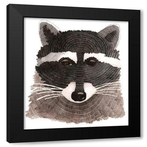 Raccoon Black Modern Wood Framed Art Print by Saylor, Jeannine