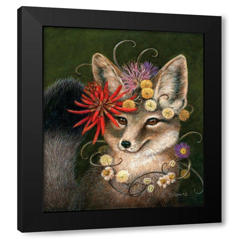Kit Fox in Coral Black Modern Wood Framed Art Print by Schmitz, Carolyn