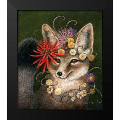 Kit Fox in Coral Black Modern Wood Framed Art Print by Schmitz, Carolyn
