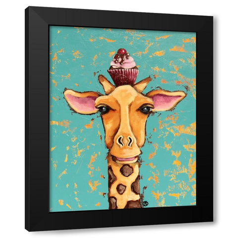 Giraffe With Cherry on Top Black Modern Wood Framed Art Print with Double Matting by Stewart, Lucia