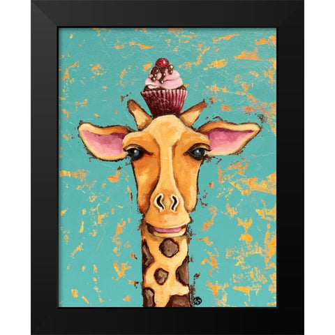 Giraffe With Cherry on Top Black Modern Wood Framed Art Print by Stewart, Lucia
