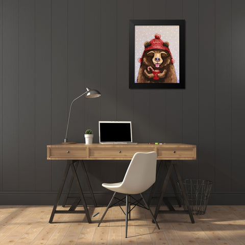 Hot Chocolate Bear Black Modern Wood Framed Art Print by Stewart, Lucia