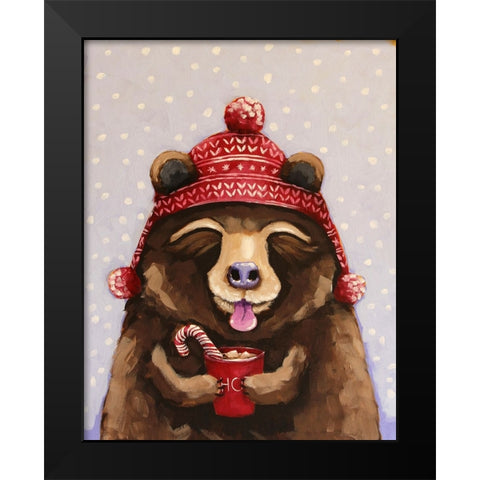 Hot Chocolate Bear Black Modern Wood Framed Art Print by Stewart, Lucia