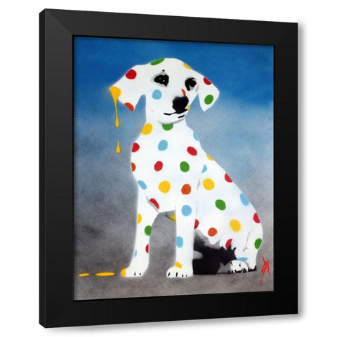 Damiens Dotty Spotty Dawg - Blue Black Modern Wood Framed Art Print by Sly, Juan