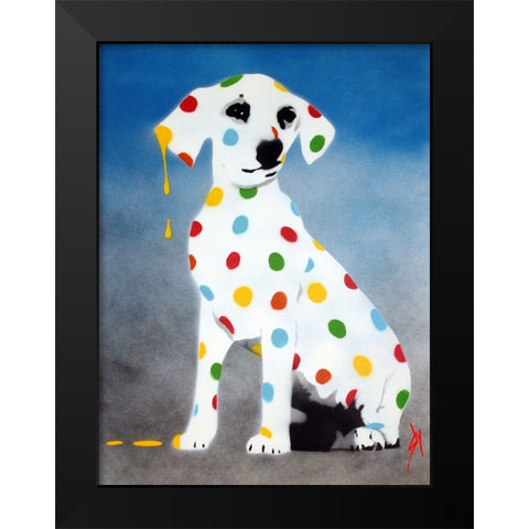 Damiens Dotty Spotty Dawg - Blue Black Modern Wood Framed Art Print by Sly, Juan