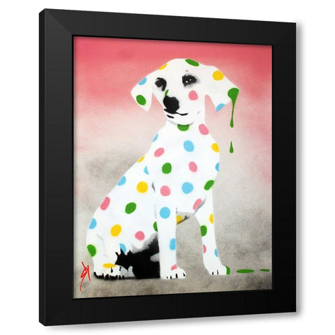 Damiens Dotty Spotty Dawg - Pink Black Modern Wood Framed Art Print by Sly, Juan