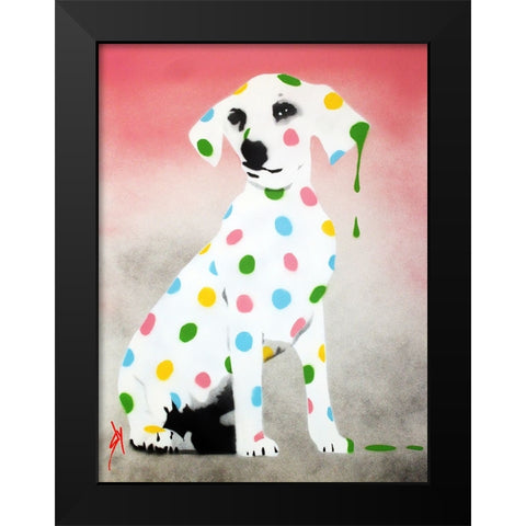 Damiens Dotty Spotty Dawg - Pink Black Modern Wood Framed Art Print by Sly, Juan