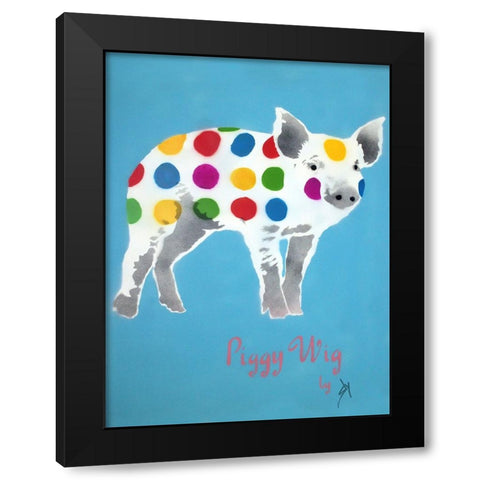 Piggy Wig Black Modern Wood Framed Art Print by Sly, Juan