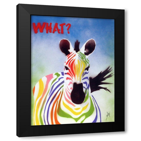 What? Zebra Black Modern Wood Framed Art Print by Sly, Juan
