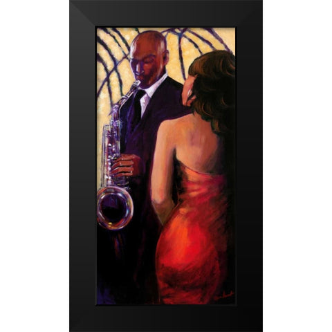 Sax Seduction Black Modern Wood Framed Art Print by Stewart, Monica