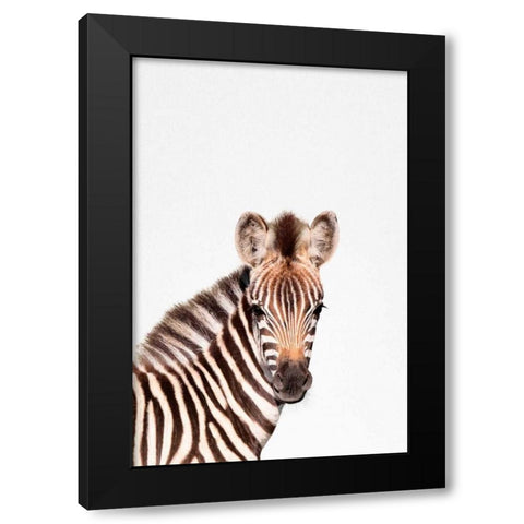 Baby Zebra Black Modern Wood Framed Art Print by Tai Prints