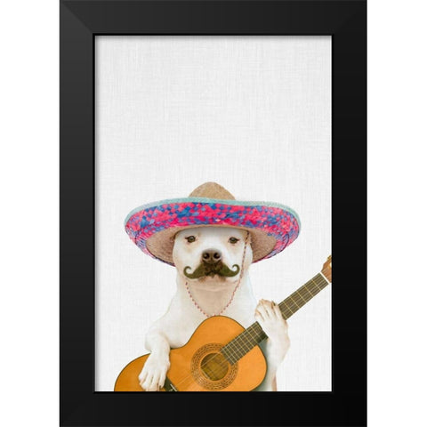 Dog Guitarist Black Modern Wood Framed Art Print by Tai Prints