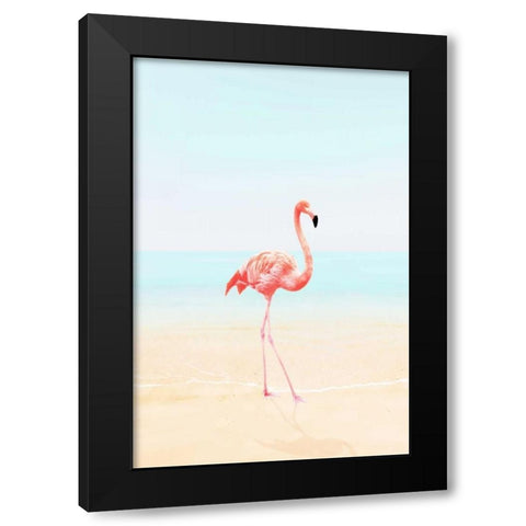 Flamingo on the Beach II Black Modern Wood Framed Art Print by Tai Prints