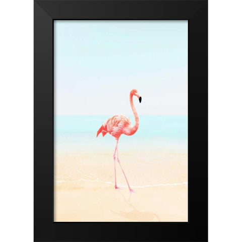 Flamingo on the Beach II Black Modern Wood Framed Art Print by Tai Prints