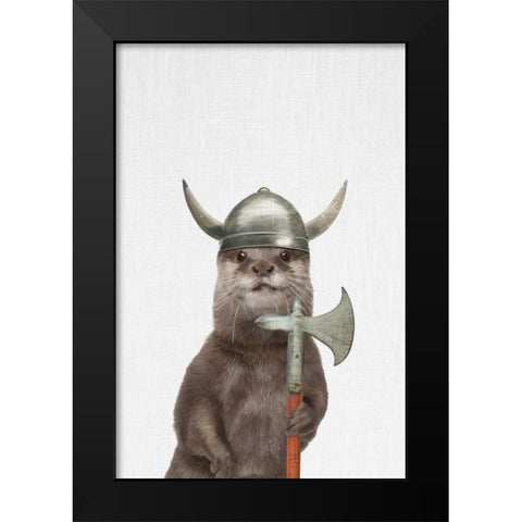 Otter Black Modern Wood Framed Art Print by Tai Prints