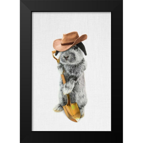 Rabbit Farmer Black Modern Wood Framed Art Print by Tai Prints