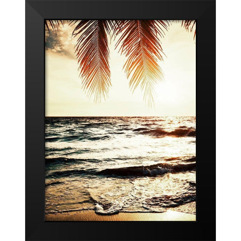 Night Beach Black Modern Wood Framed Art Print by Tai Prints
