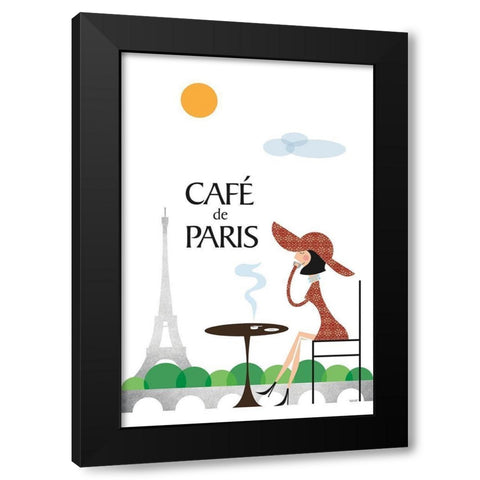 Cafe de Paris Black Modern Wood Framed Art Print with Double Matting by Tomas Design