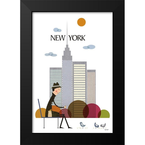 New York Black Modern Wood Framed Art Print by Tomas Design